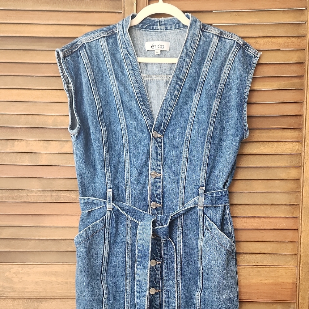 Etica Issa Denim Dress w/ Pockets EUC Sleeveless Size M Casual Prep Upscale
